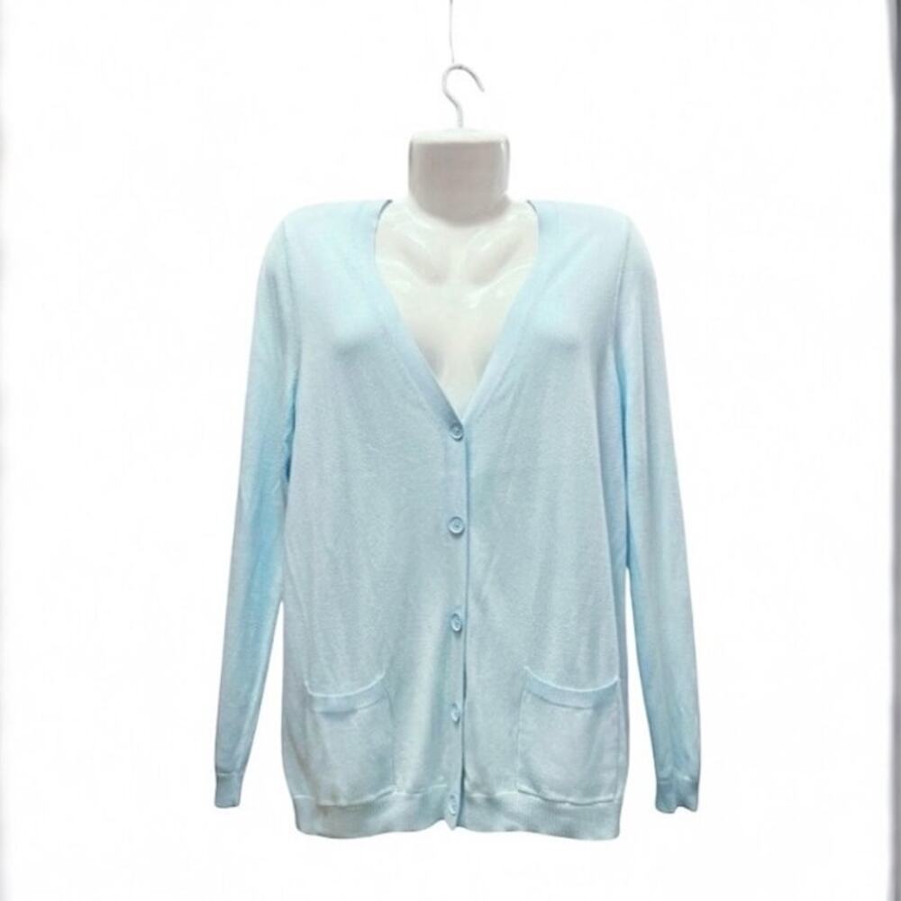 Talbots Women's Lt. Blue Button Front Cardigan Sweater Pockets Lightweight SZ M